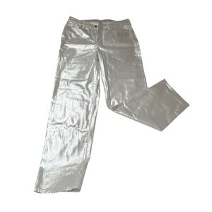 Old Navy Womens High Rise OG Loose Metallic Silver Jeans Tall 14 Party New Years